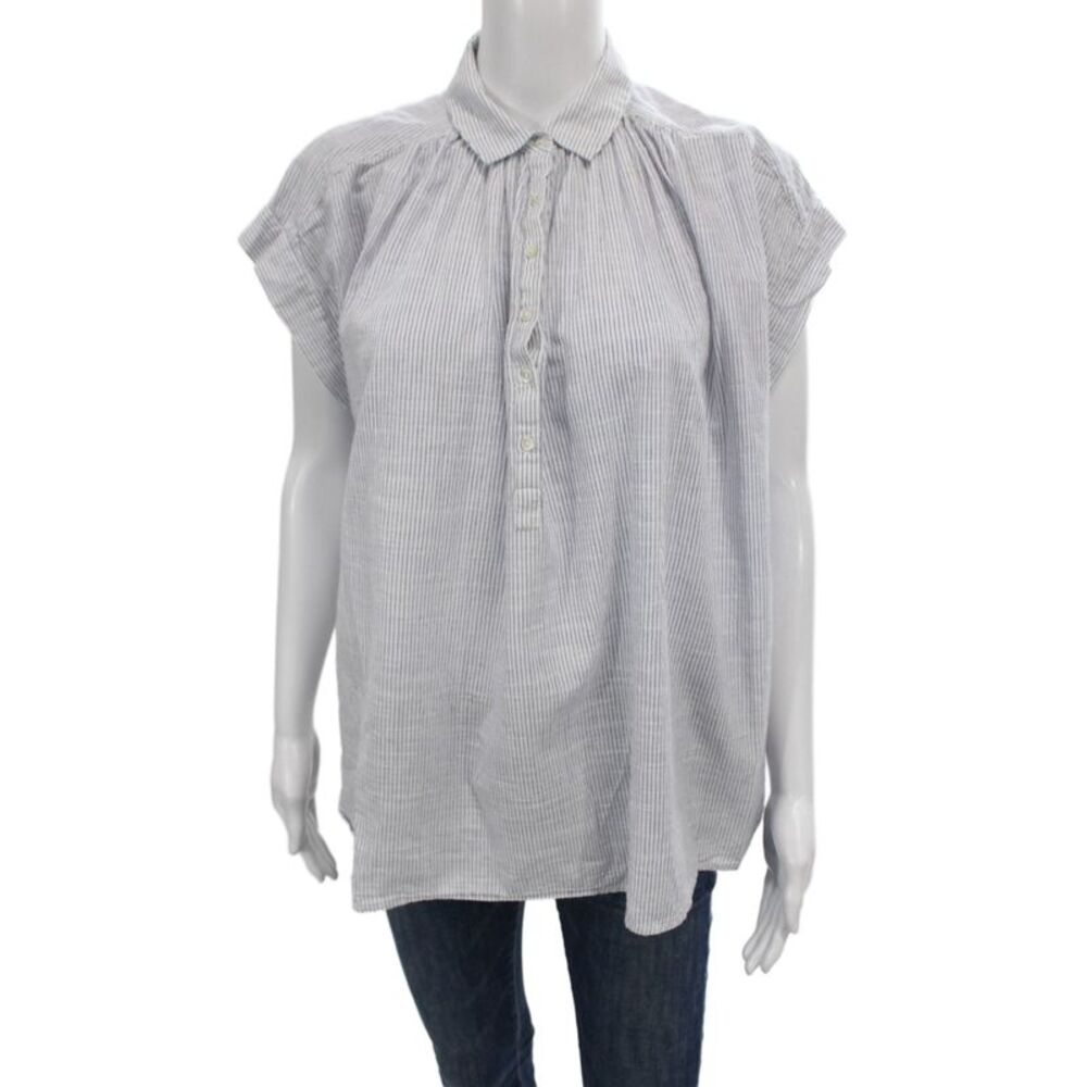 Nili Lotan Women Tunic Button-Up Striped Collared Short Sleeve Gray Size XS